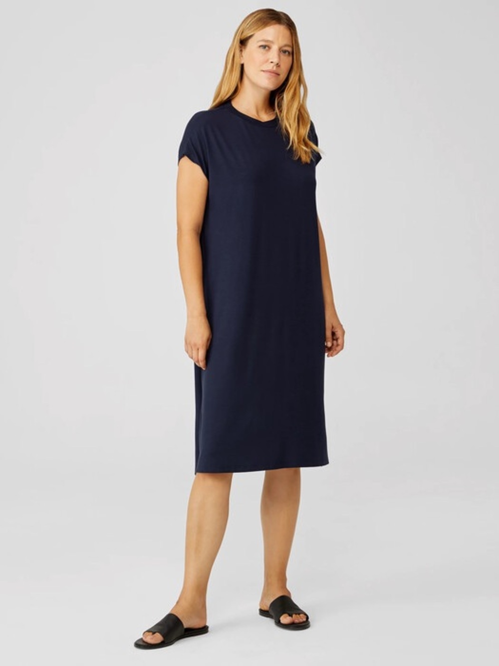 46. Eileen Fisher • NWT $320 CA Navy Crew Neck Dress